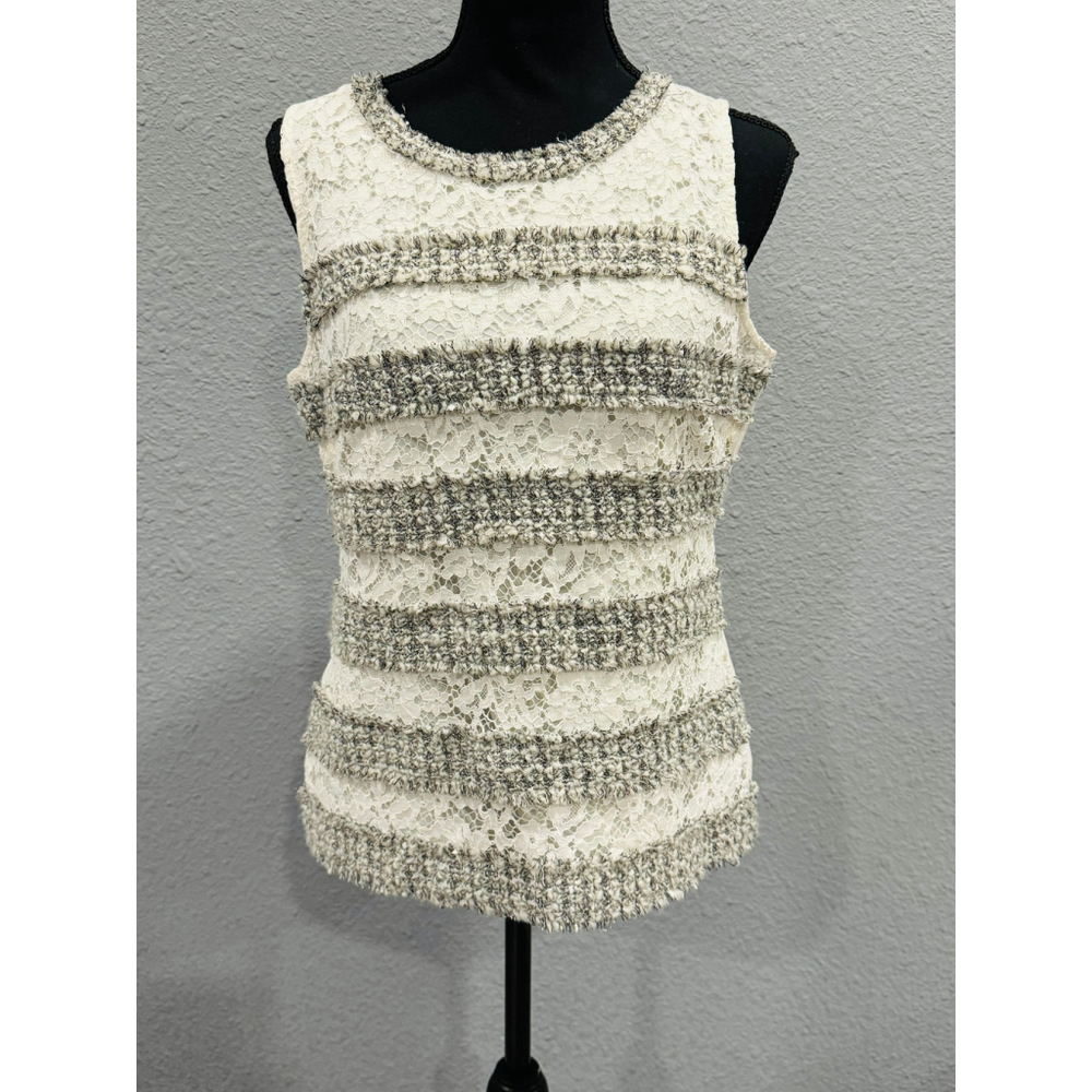 J.Crew Women's Glitter Top, White & Gray, Sz M
